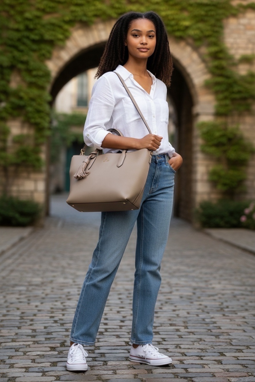 Nine West Taupe Faux Leather Tote Bag